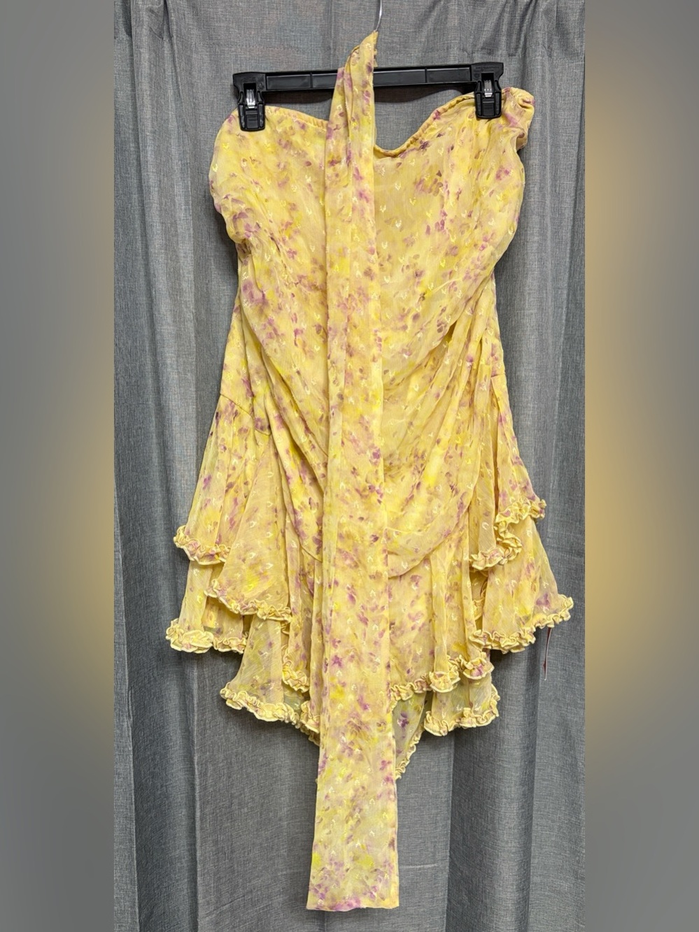 Yellow Floral High-Low Ruffled Dress